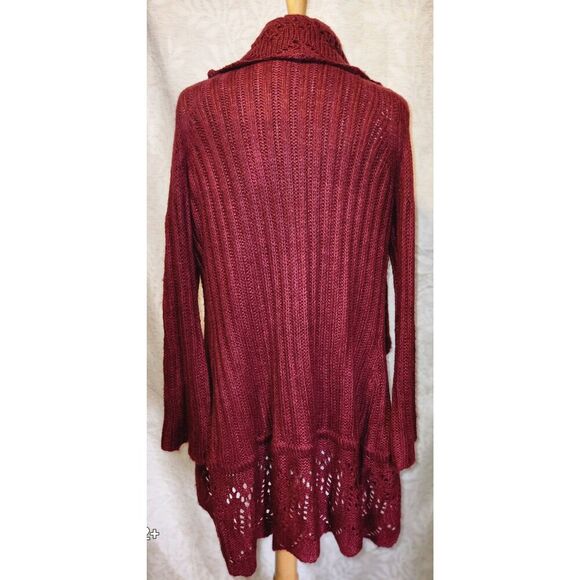 C0 NY Collection Open Drape Front burgundy Sweater Cardigan Crocheted Loose Knit - Picture 3 of 6